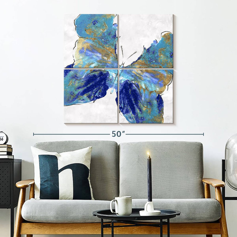 Rayures dorées papillon bleu Brampt, H 32 po x l 32 po