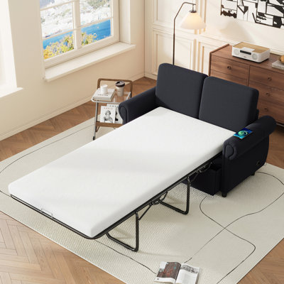 Causeuse-lit escamotable de 57,9 po avec matelas à mémoire de forme simple avec deux ports USB pour les espaces de salon