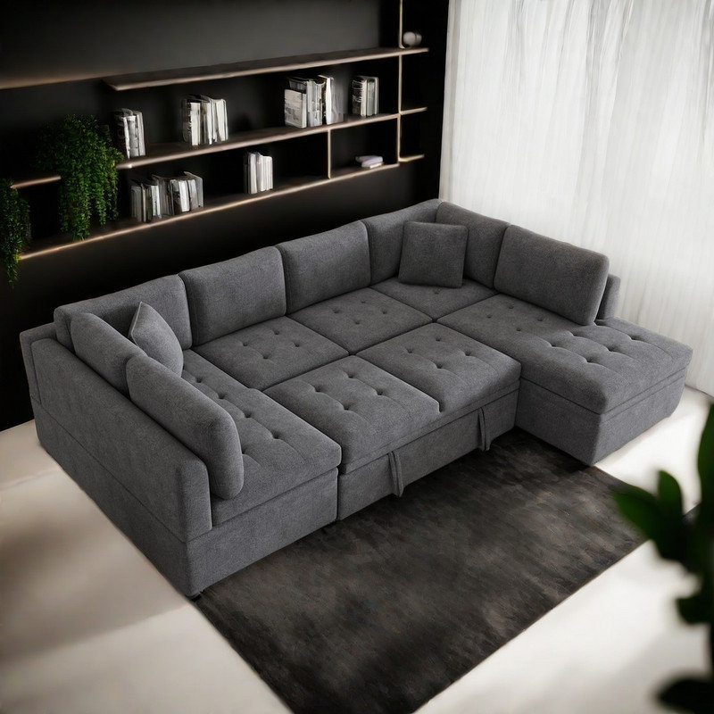 4 - Piece Upholstered Sectional, Gray Chenille