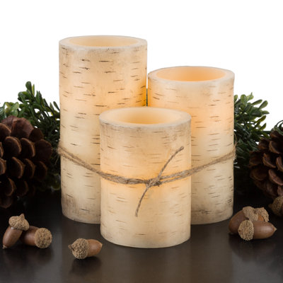 Faux Birch Bark Flameless Candles