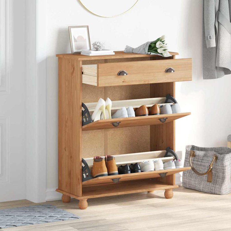 Shoe Cabinet Solid Pine Wood, Brown