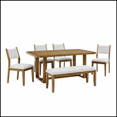 Ensemble de salle à manger de style traîneau rectangulaire en chêne et noyer de 72 po avec banc Darla, parfait pour les réunions modernes et élégantes