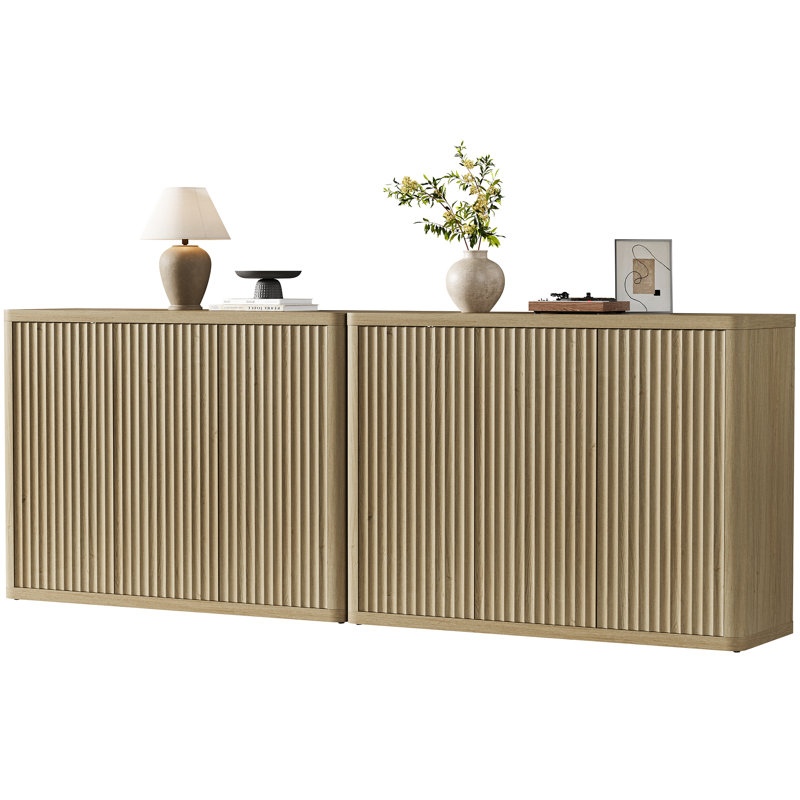 Cesiro 46.65'' W Sideboard With 3 Fluted Doors And Adjustable Shelves, Natural Oak