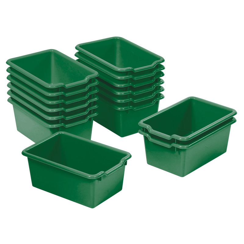 ECR4Kids Scoop Front Plastic Storage Bins, Multipurpose Organization, 15-Piece, Green