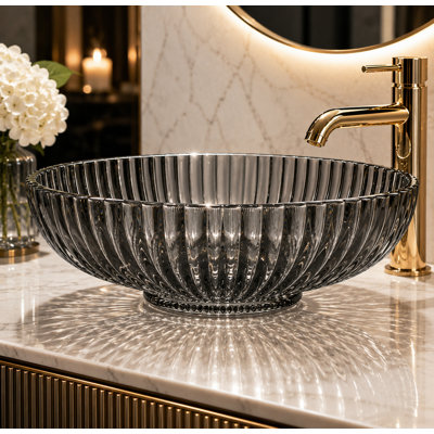 Majestic 21" Light Black Glass Oval Vessel Bathroom Sink