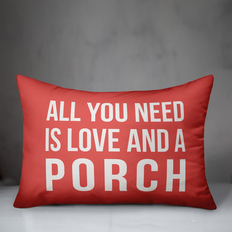  «All You Need is Love and a Porch», coussin lombaire intérieur / extérieur, Corail