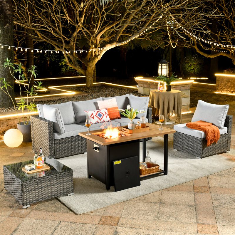 Ensemble de canapé modulaire 5 pièces avec coussins, Gris clair, Oui