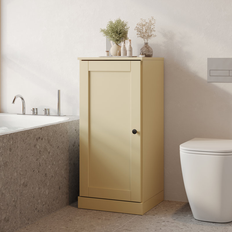 100% Solid Wood 16.5" Bathroom Storage Cabinet with Shaker Door & Adjustable Shelves, Yellow