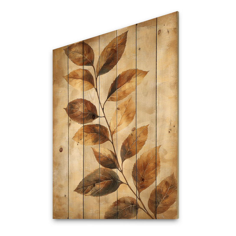 Brown Faded Sepia Leaves I - Leaves Wood Wall Art - On Natural Pine Wood, 44" H x 34" W x 0.78" D