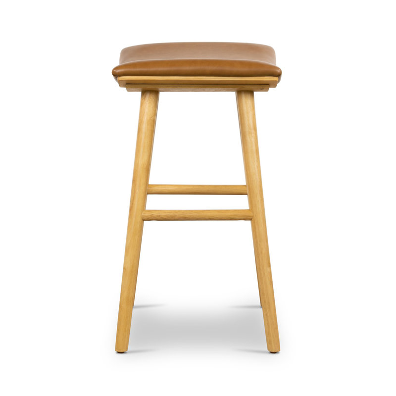 Union Wallis Belfast Solid Wood Stool, Counter Stool (26" Seat Height), Faux Leather - Sierra Butterscotch/Smoked Natural