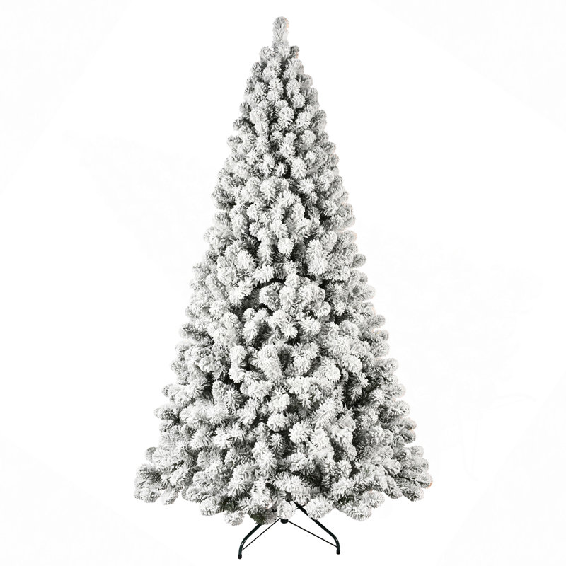 Arbre de Noël illuminé enneigé 7 pi avec 400 lumières UL, 1072 pointes en PVC, fil à mémoire dépliable, assemblage facile et support en métal stable, décor des Fêtes enneigé