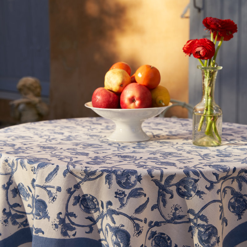 Granada Cornflower Blue Handmade Floral Tablecloth, 59" Square, Blue