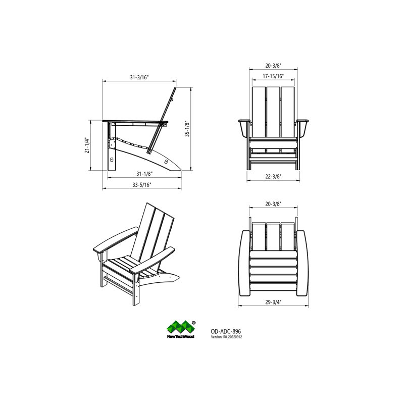 Flat Top Adirondack Chair in Teak, Teak