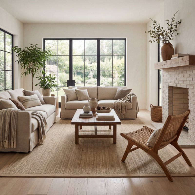 Palacio Farmhouse Seagrass Area Rug in Beige, Square 8'