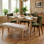 Banc de salle à manger rembourré avec pieds en bois massif pour table de salle à manger, siège en lin naturel de l 52,8 po-1165765902