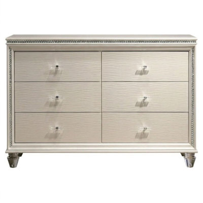 Ivory Crest Contemporary Style 6-drawer 54.5 In. Pearl White Dresser