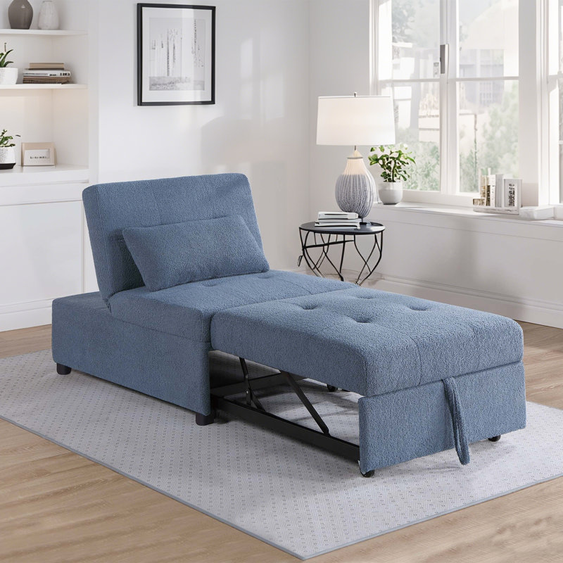 Canapé-lit convertible 3-en-1 avec dossier réglable à 3 niveaux, canapé escamotable en sherpa moderne l 32 po, Tissu bleu
