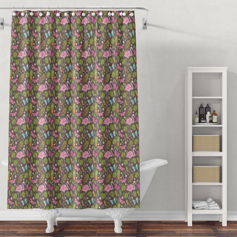 Rideau de douche simple à motif floral + crochets, H 83 po x l 70 po