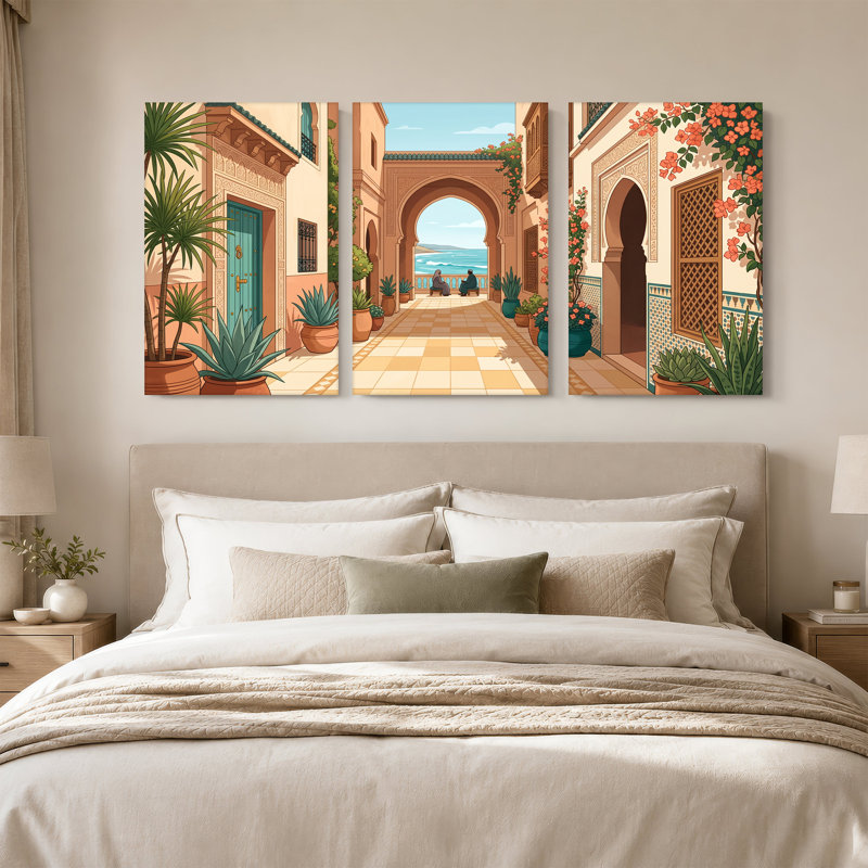 Ensemble de 3 toiles méditerranéennes avec vue sur l'océan, 36"H x 24"W x 3pcs