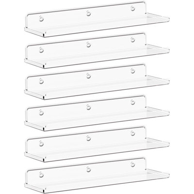 Floating Shelves For Wall, 6 Pack 15" Clear Acrylic Shelf Room Decor For Book/Figures/Photo/Makeup In Bathroom, Book Shelf, Living Room, Bedroom, Kitchen Storage And Organization