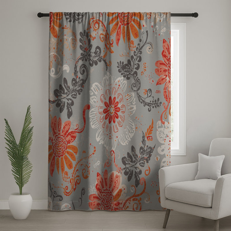 Gray Floral Pattern Window Curtains, Floral Sheer & Blockout Curtains - 1 Panel, 50" x 92" - 1 Panel, Sheer