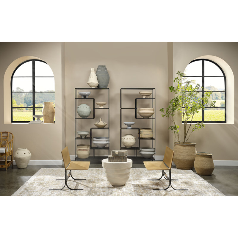 Cream White Round Metal and Glass Outdoor Side Table