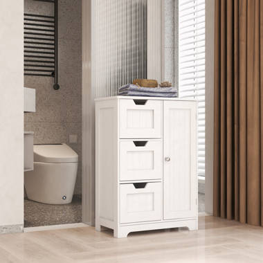 Mamme Bathroom Floor Storage Cabinet with Double Door & Shelf, Wooden Organizer Cabinet, White Red Barrel Studio