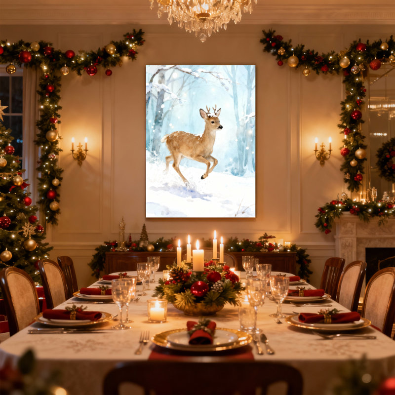 «Christmas Winter Deer Forest Snow Scene», ensemble de 3 reproductions d'art sur toile, H 18 po x l 12 po