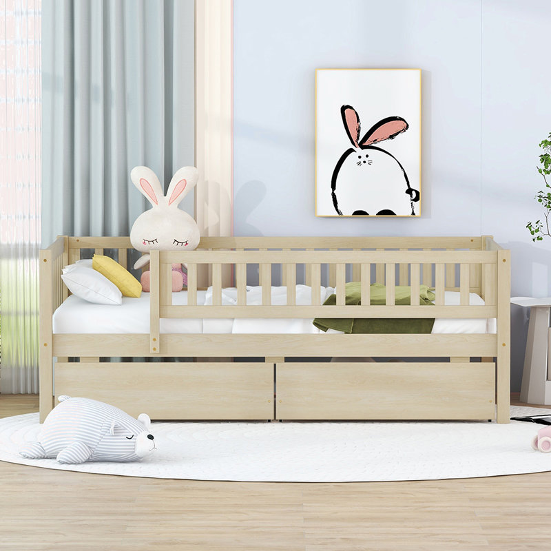 Kallel Daybed with Two Drawers and Guardrails, Twin, Brown