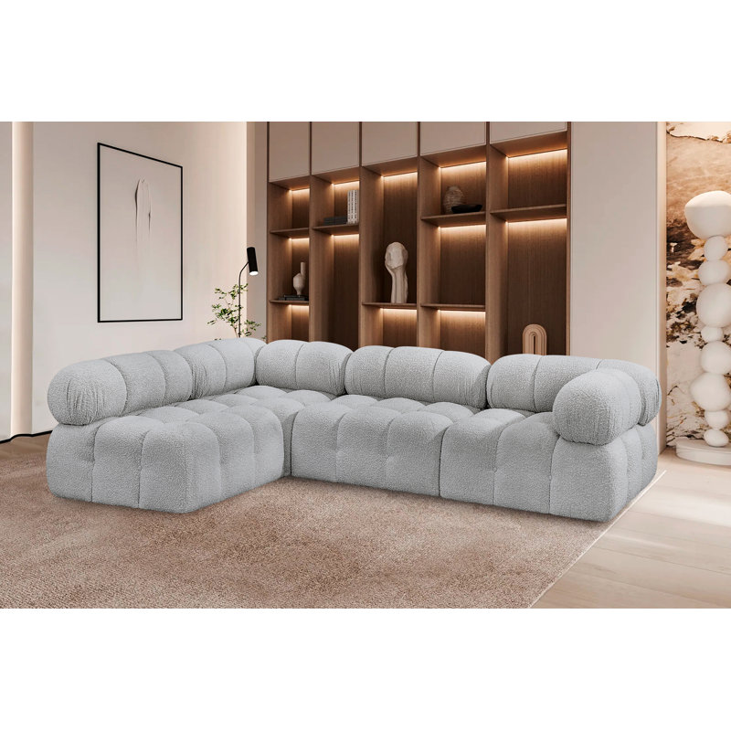 Ames Upholstered Sofa, Grey Boucle Fabric, 2 Armless, 2 Corner