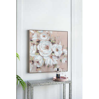 Square Framed Wall Art Flower Canvas Print, Home Decor For Living Room Kitchen Foyer Office