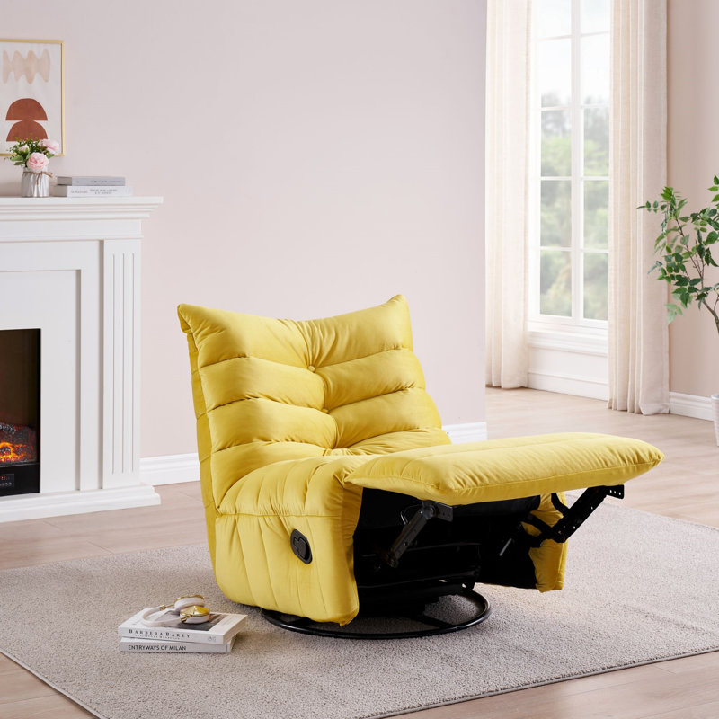 Fauteuil Lazy, fauteuil rotatif avec une poche latérale, fauteuil rembourré de loisirs, fauteuil de lecture, Jaune