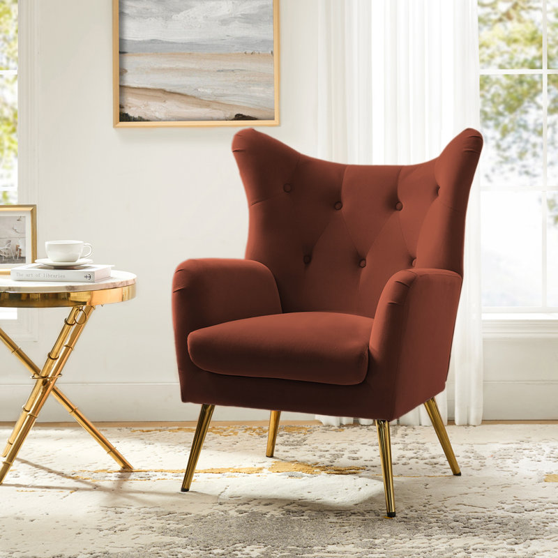 Fauteuil à oreilles 29,25 po Avianna, Burn-brick Velvet