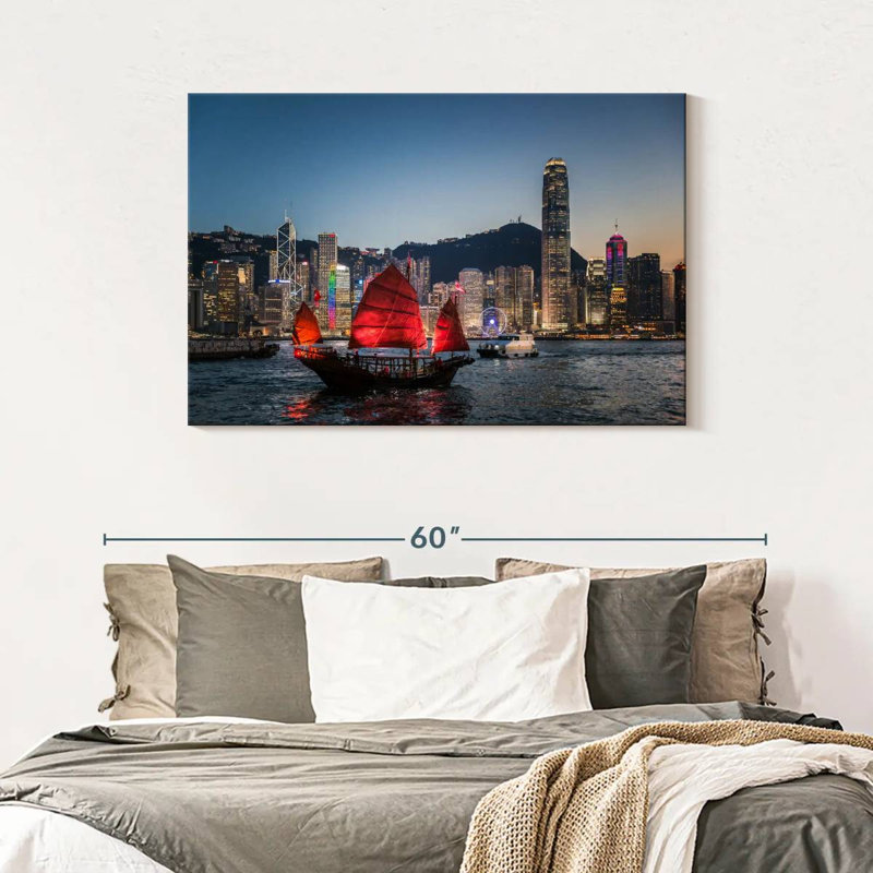 Lilie Junk Boat In Victoria Harbour, 30" H x 45" W
