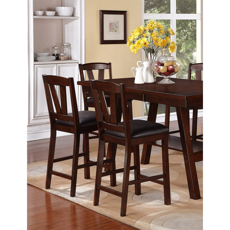 Walnut Finish Counter Height Dining Table with 6 High Chairs