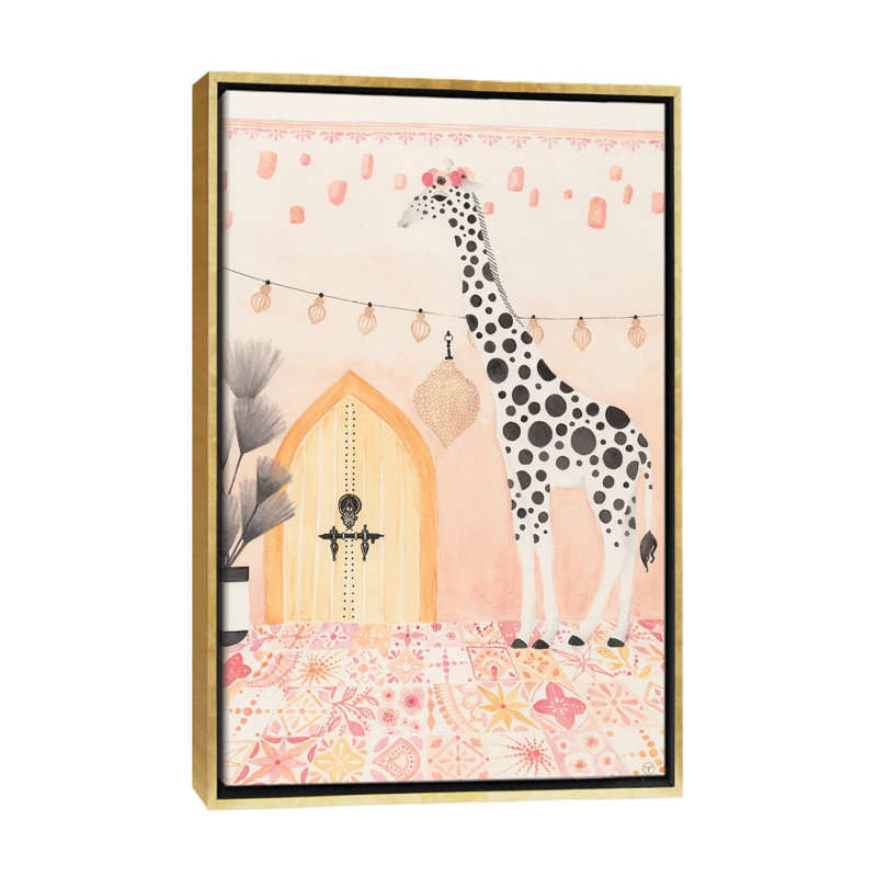 Girafe au Maroc, art encadré, Toile encadrée d'or, H 40 po x l 26 po x P 1,5 po
