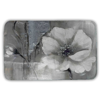 Monochrome and silver flowers Bath Mat with Non-Slip Backing - Quick Dry Memory Foam Bathroom Rug - Absorbent - Modern Plush Spa-Style - Machine Washable