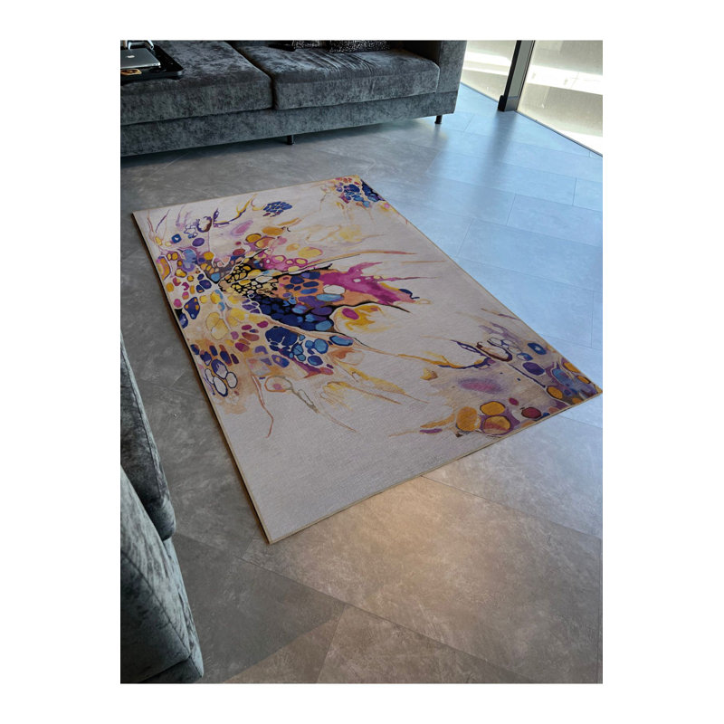 Beige Multi Color Abstract Paint Splatter Pattern Modern Decorative Machine Washable Area Rug, Rectangle 5'1" x 7'7"