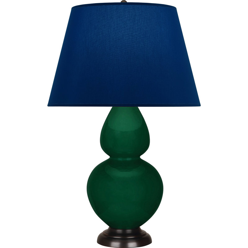 Lampe de table double gourde en céramique, Bleu marine/gris, Jungle glacé / bronze, Bronze