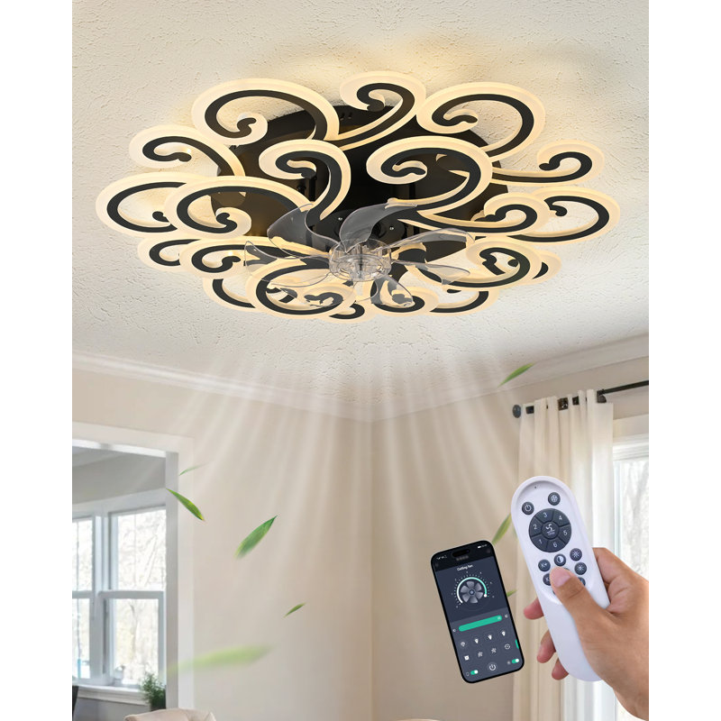 Ventilateur de plafond télécommandé avec lumière, ventilateur de plafond moderne avec éclairage, gradation continue avec réglage de la température de couleur, réglages à 6 vitesses, adapté aux chambres et aux salons (noir)