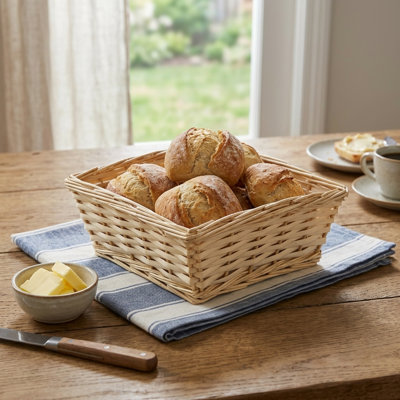 Panier de service carré en saule Lota, brun clair naturel, disponible en 3 tailles