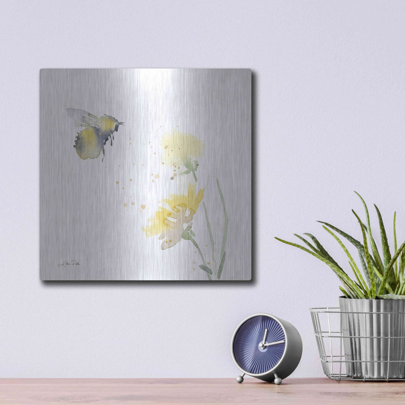 «Sunflower Meadow IV» par Katrina Pete - peinture sur métal sans cadre, H 12 po x l 12 po x P 0,13 po