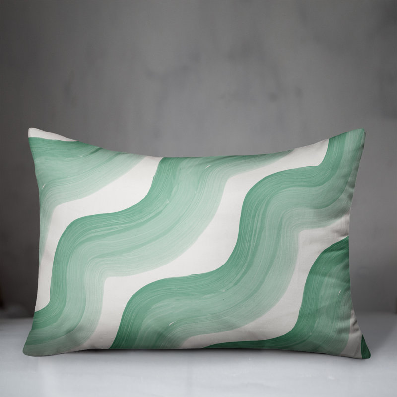 Green Striped Reversible Indoor/Outdoor Polyester Throw Pillow 14" x 20"