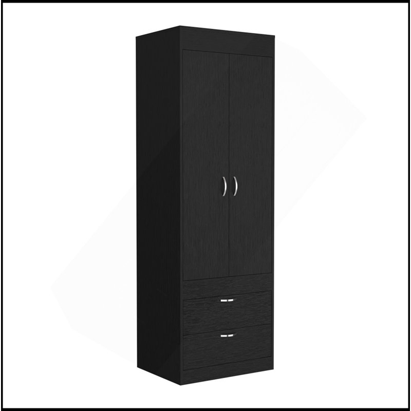 Armoire Tarento, deux tiroirs, finition wengé noir, Noir