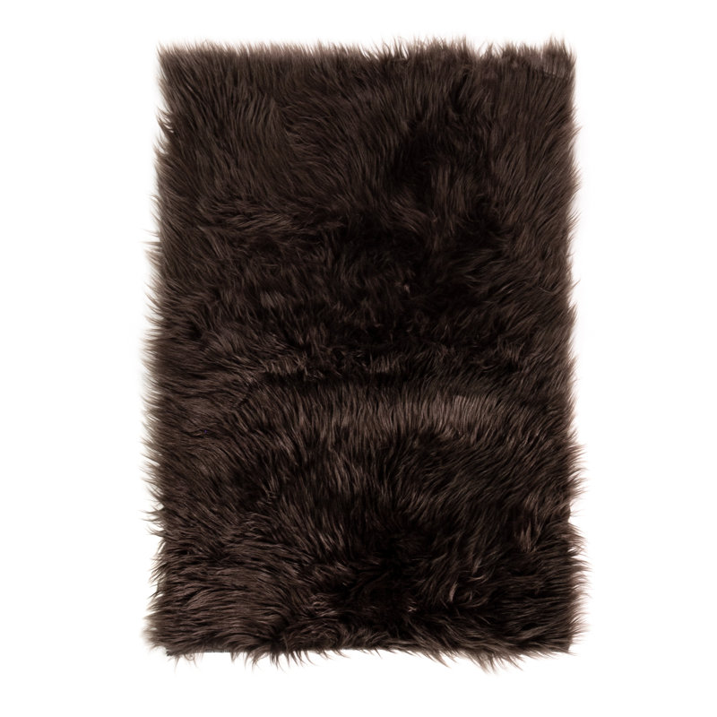 Diller Dark Brown Faux Fur Machine Washable Shag Fluffy Area Rug, Rectangle 4' x 6'