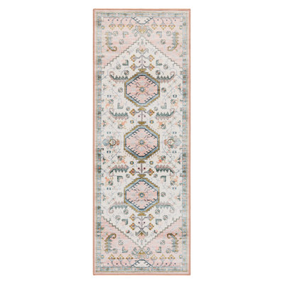 EVERWASH Haven Modern Medallion Machine Washable Area Rug with AirFlo Technology, Blush