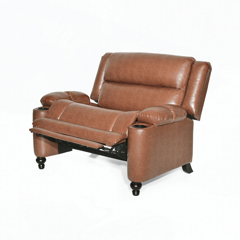 Fauteuil inclinable manuel en similicuir avec porte-gobelets et dossier réglable, pieds en bois massif