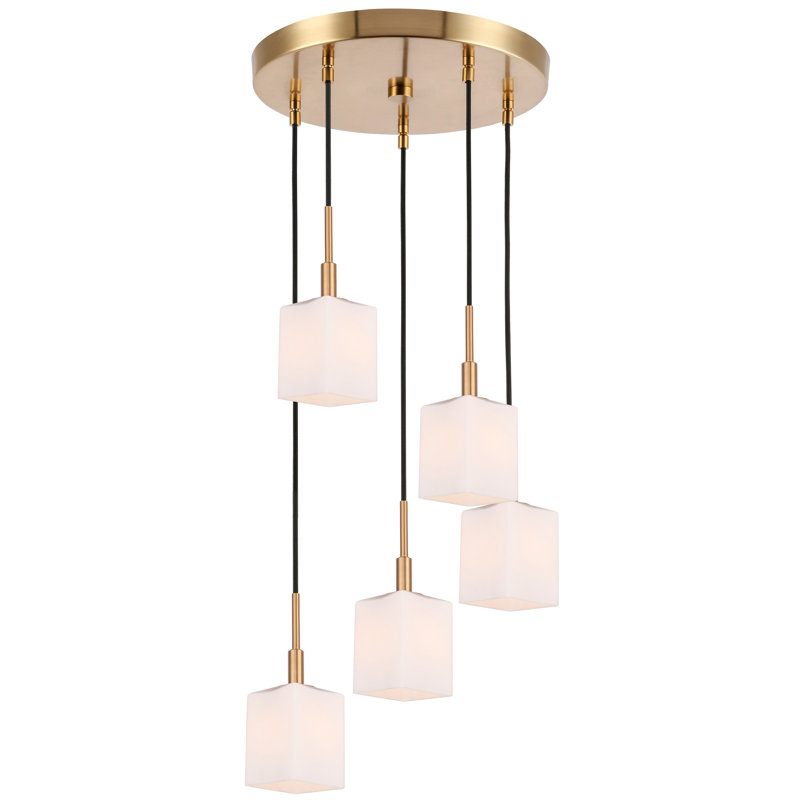 Luminaire suspendu carré en grappe 5 lumières Thiede, Laiton