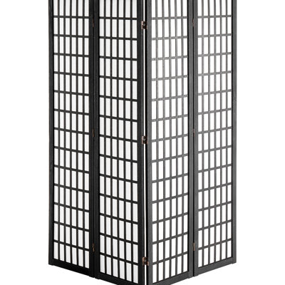 Paravent pliable en bois à 4 panneaux - Cloison de séparation japonaise pour intérieur (maison, bureau, restaurant, chambre), pivotant à 360° et pliable, couleur principale : noir, profondeur de l'emballage : 68,7 cm, dimensions de l'emballage : 17,26 cm.
