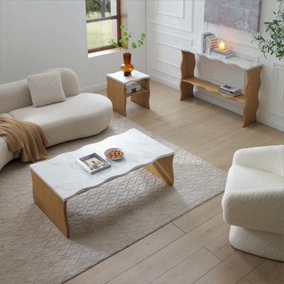 Table basse moderne avec plateau en faux marbre, table d'appoint, table de cocktail pour le bureau du salon